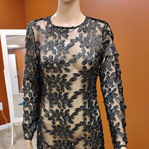 Topshop Sheer Black Lace Floral Dress | Size US 6 | Statement Evening Piece